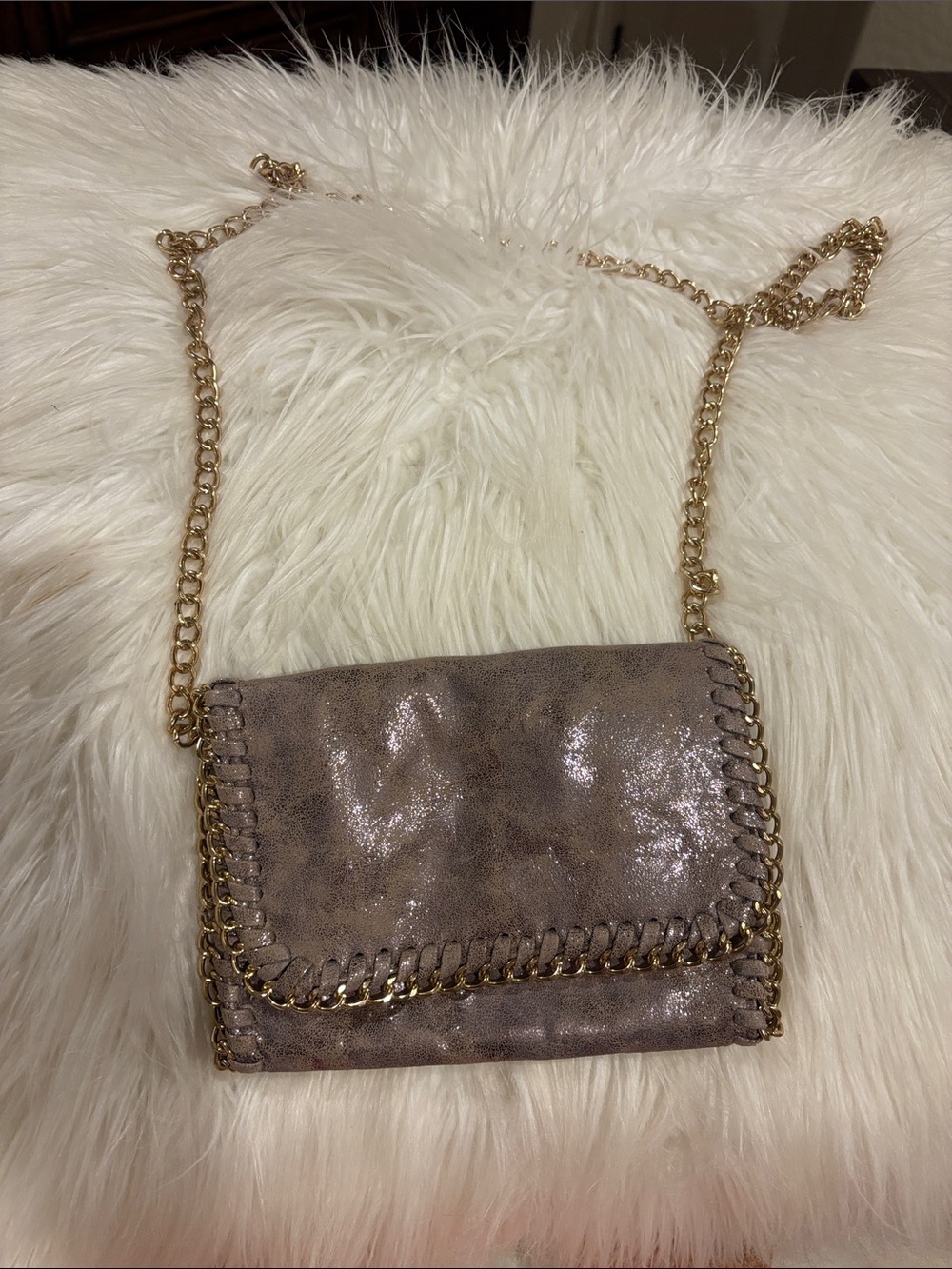 Olivia Miller Metallic Taupe Foldover Chain Crossbody
